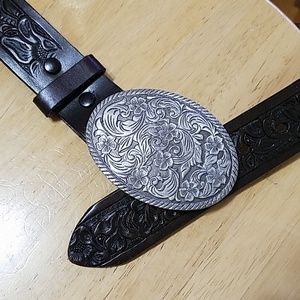 Leather Belt with Floral Buckle